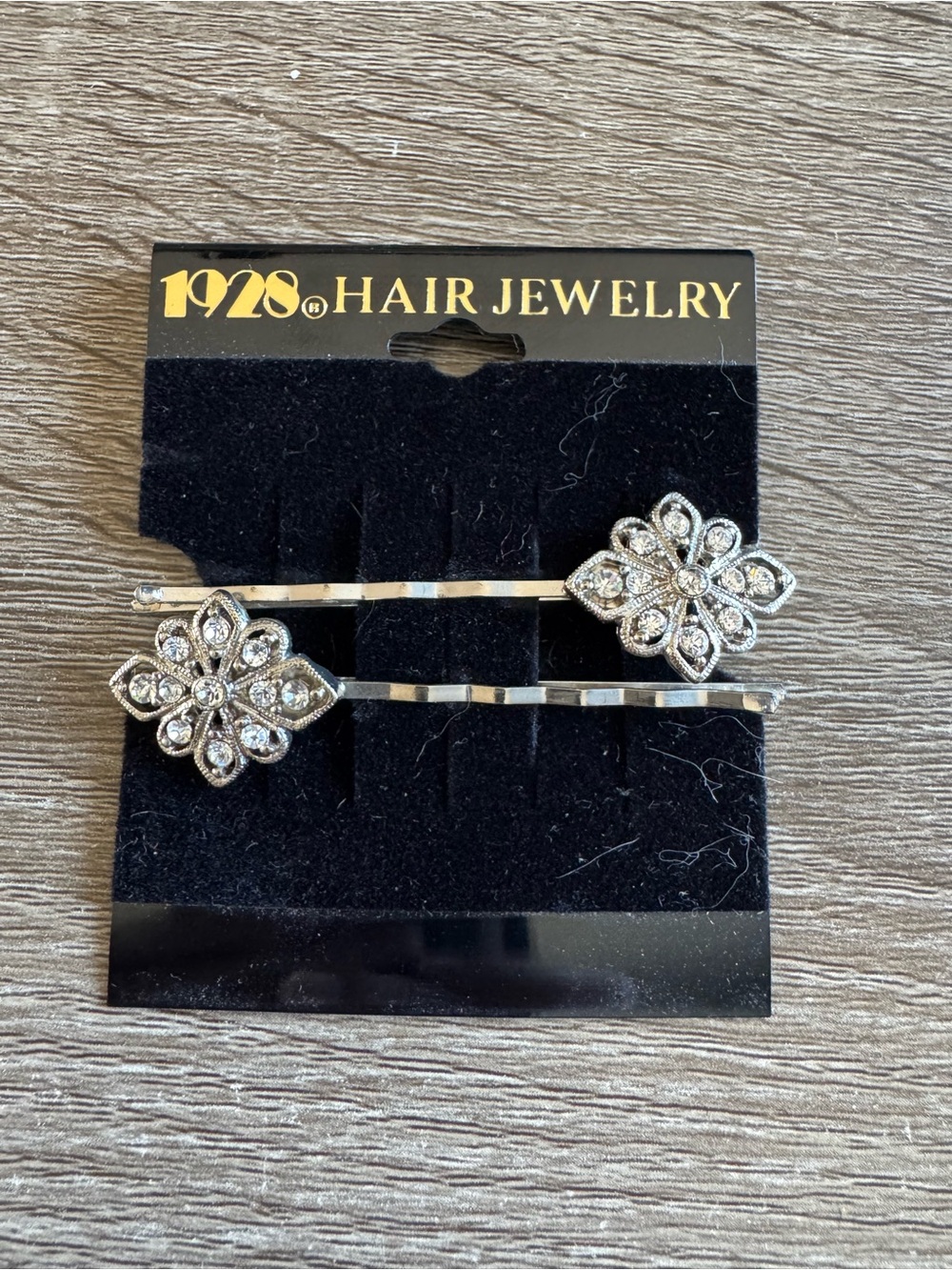 1928 Silver Crystal Floral Hair Pins - Set of 2